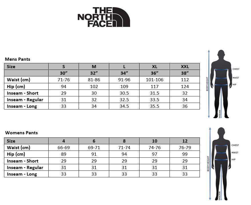 The north face on sale pants size chart